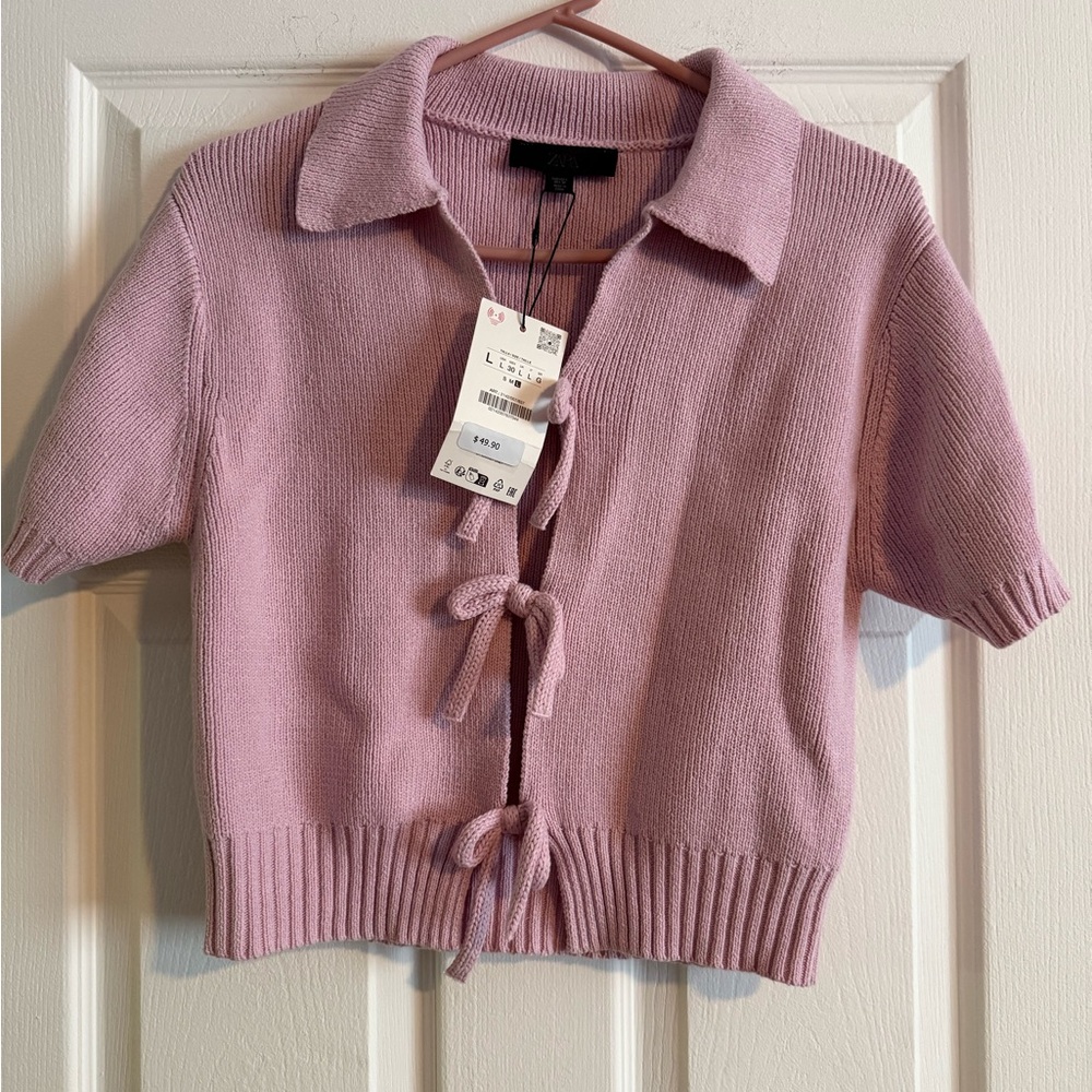 Zara Women's New Pink Sweater with Bow Details Sz L